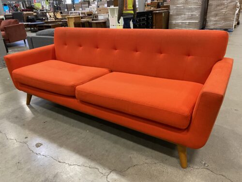 MODWAY Mid-Century Modern Tufted "Engage" Sofa with Wooden Base in Atomic Red