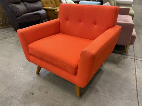 MODWAY Mid-Century Modern Tufted "Engage" Accent Chair with Wooden Base in Atomic Red