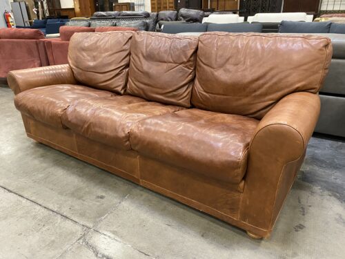Toffee Brown 3 Seat Leather Sofa with Light Wood Feet