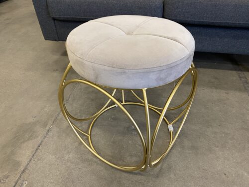 Soft Grey Velvet Tufted Foot Stool with Open Geometric Gold Tone Base
