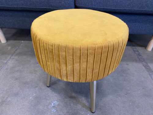 Pleated Marigold Foot Stool with Tapered Gold Tone Legs