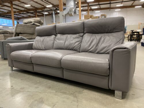 W. SHILLIG Modern Grey Leather Power Reclining Sofa with Chrome Feet (Power Cord Not Included)