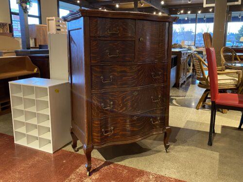 Vintage Edwardian Colonial Tiger Oak Dresser on Wheels