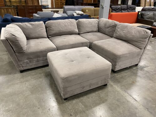 ABBYSON Soft Grey Velvet 5 Piece Modular Sofa with Ottoman
