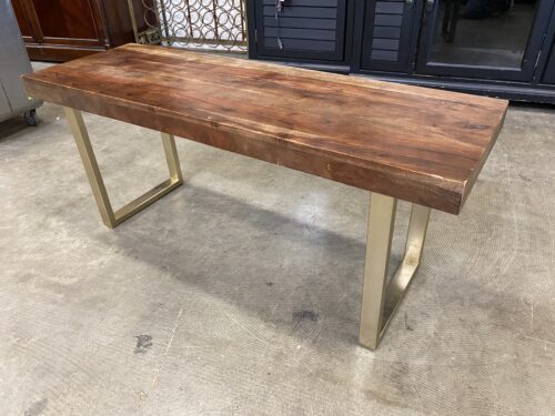 Rustic Top Bench with Gold Tone Bracket Legs