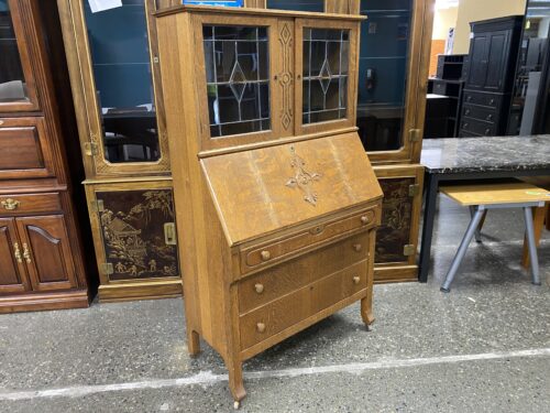 ROCKFORD FURNITURE Vintage Locking Tigerwood Secretary Desk w/ Casters