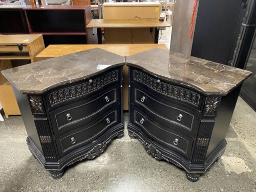 ASHLEY Britannia Rose 3-Drawer Closed Nightstand w/ Faux Marble Top (Set of 2)