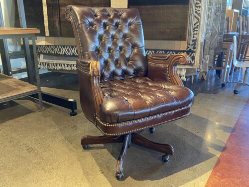 Executive Brown Leather Armchair w/ Stud Trim