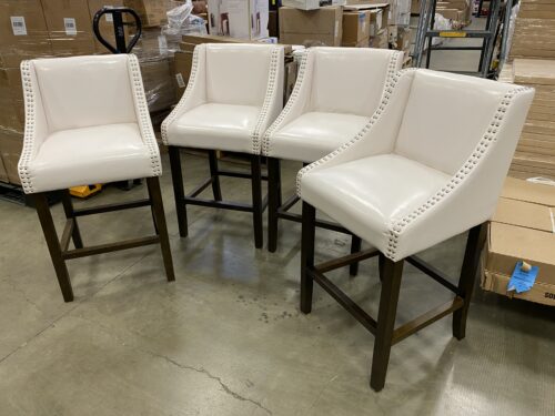 White LeatherSoft and Walnut Barstool with Nailhead Trim (Set of 4)