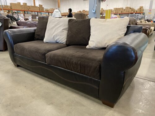 ASHLEY FURNITURE Espresso 2 Seat Sofa with Contrast Stitching and Corduroy Cushions