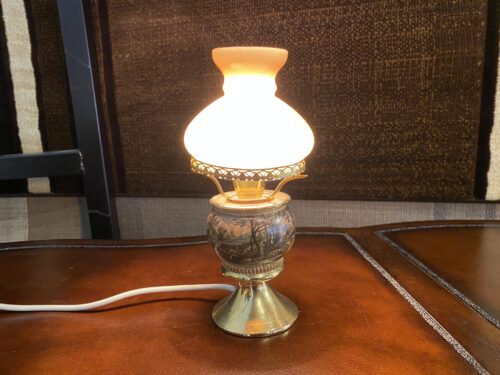Petite Vintage Murray Feiss Hunt Scene Hurricane Lamp