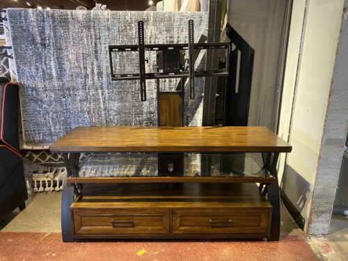 BAYSIDE 2-Drawer Glass Shelf TV Console w/ Mount