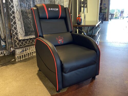 S-RACER Black Push-Back Massage Recliner w/ Red Welt Trim