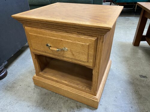 Honey Finished Single Drawer Nightstand with Pocket Shelf