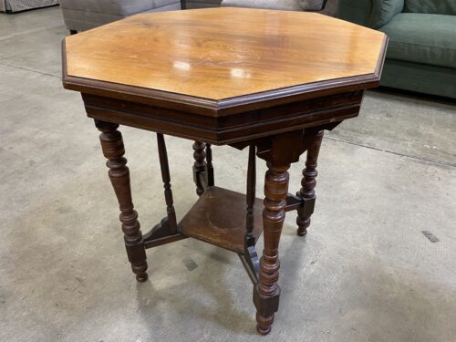 Wooden Octagonal 2 Tier Side Table with Turned Spindle Legs