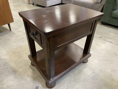 ASHLEY FURNITURE Porter Single Drawer Dark Stained 2 Tier Side Table