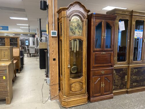 HOWARD MILLER Vintage "Man & Moon" Grandfather Clock w/ 22 Karat Gold Glass Inlay