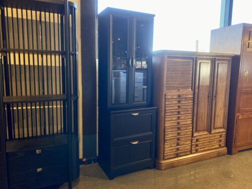 Slim Midnight Black Glass Door Cabinet w/ Optional File Drawers