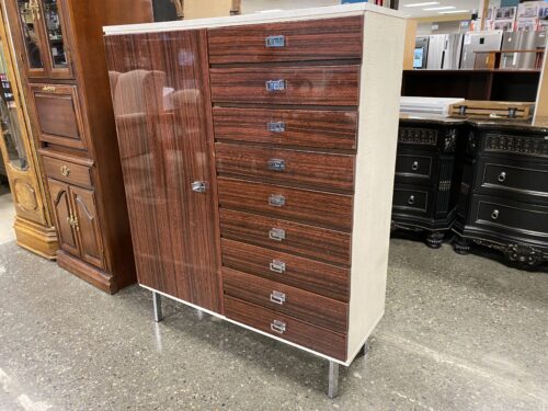 RHENODUR Vintage Cherry Finish 9-Drawer Door Chest w/ Chrome Legs