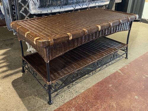 Brown 2-Tier Wicker Coffee/Patio Table w/ Metal Frame