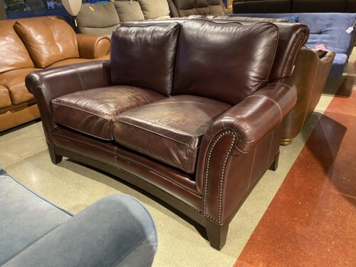 Burgundy Brown Stud Trim Loveseat