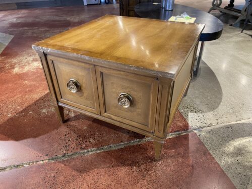 LANE Burl and Walnut Square Two Door Cabinet Table