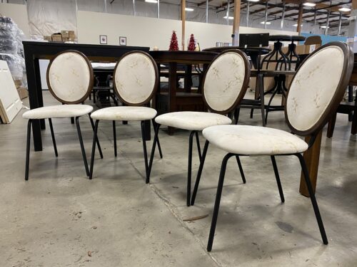 Modern Beige and Gold Accent Upholstered Dining Chairs with Sleek Black Metal Base  (Set of 4)