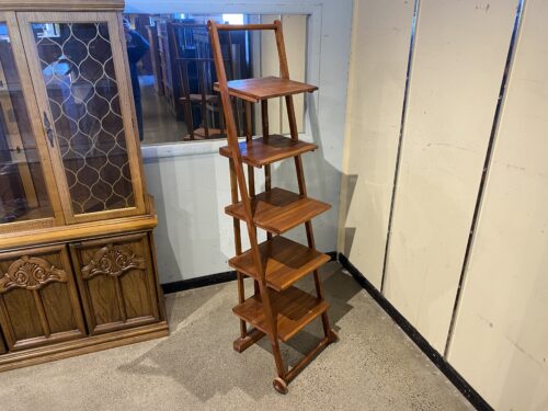 Vintage Wooden Ladder Shelf with Wheels