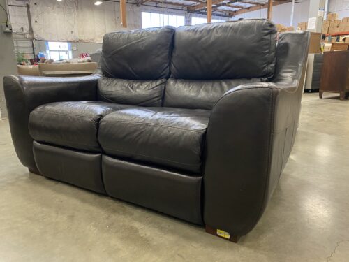 Dark Brown Leather Reclining Loveseat with Hidden Pull Levers