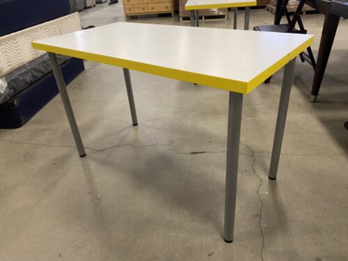 IKEA Simple Modern Metal Leg Table with Yellow Trim Accent