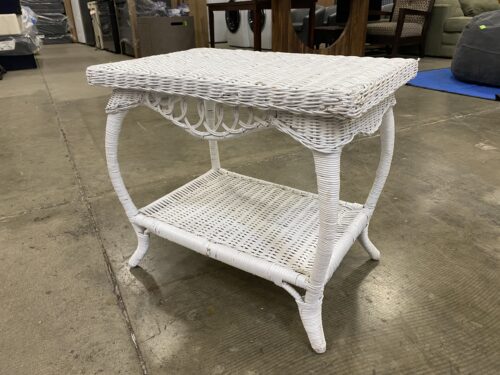 White Wicker 2 Tier Side Table