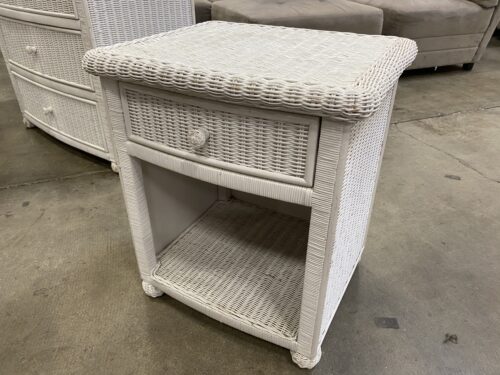 White Wicker 25" Nightstand with Drawer