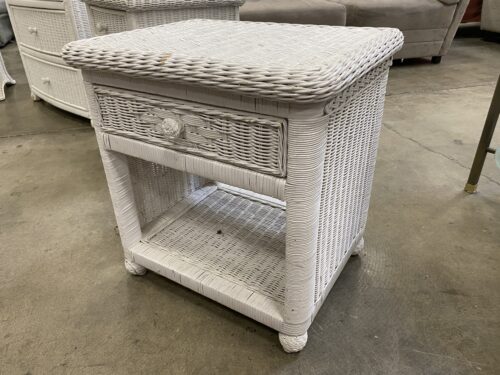 White Wicker 23" Nightstand with Drawer