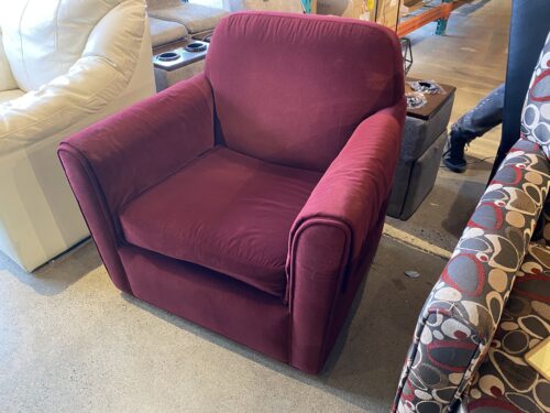 Burgundy Velvet Armchair on Wheels