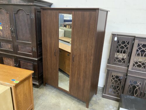 Modern Espresso Stained 3 Door Armoire with Full Length Mirror