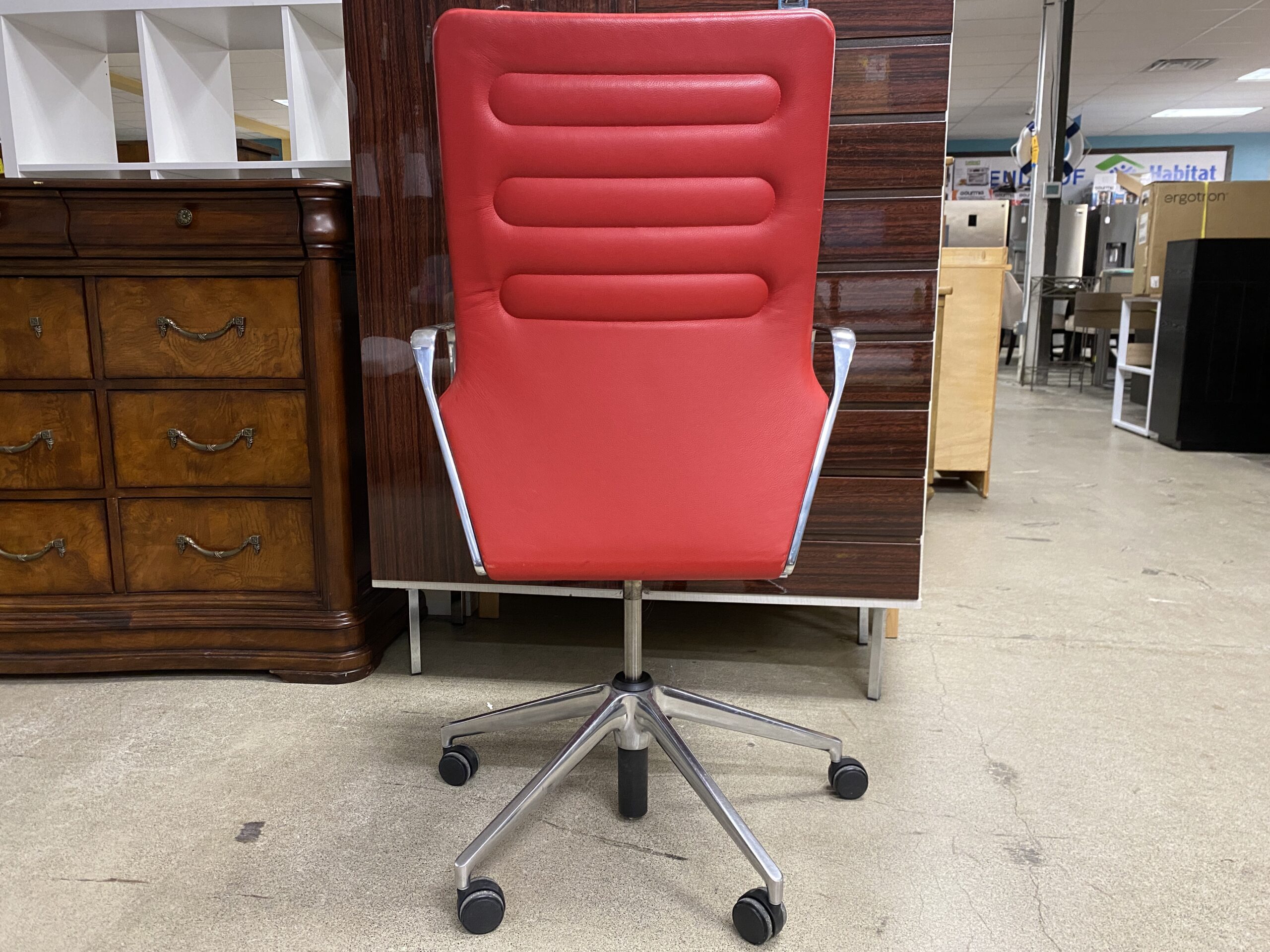 VITRA Modern Red Padded Office Chair w/ Chrome Arm Rests | Habitat