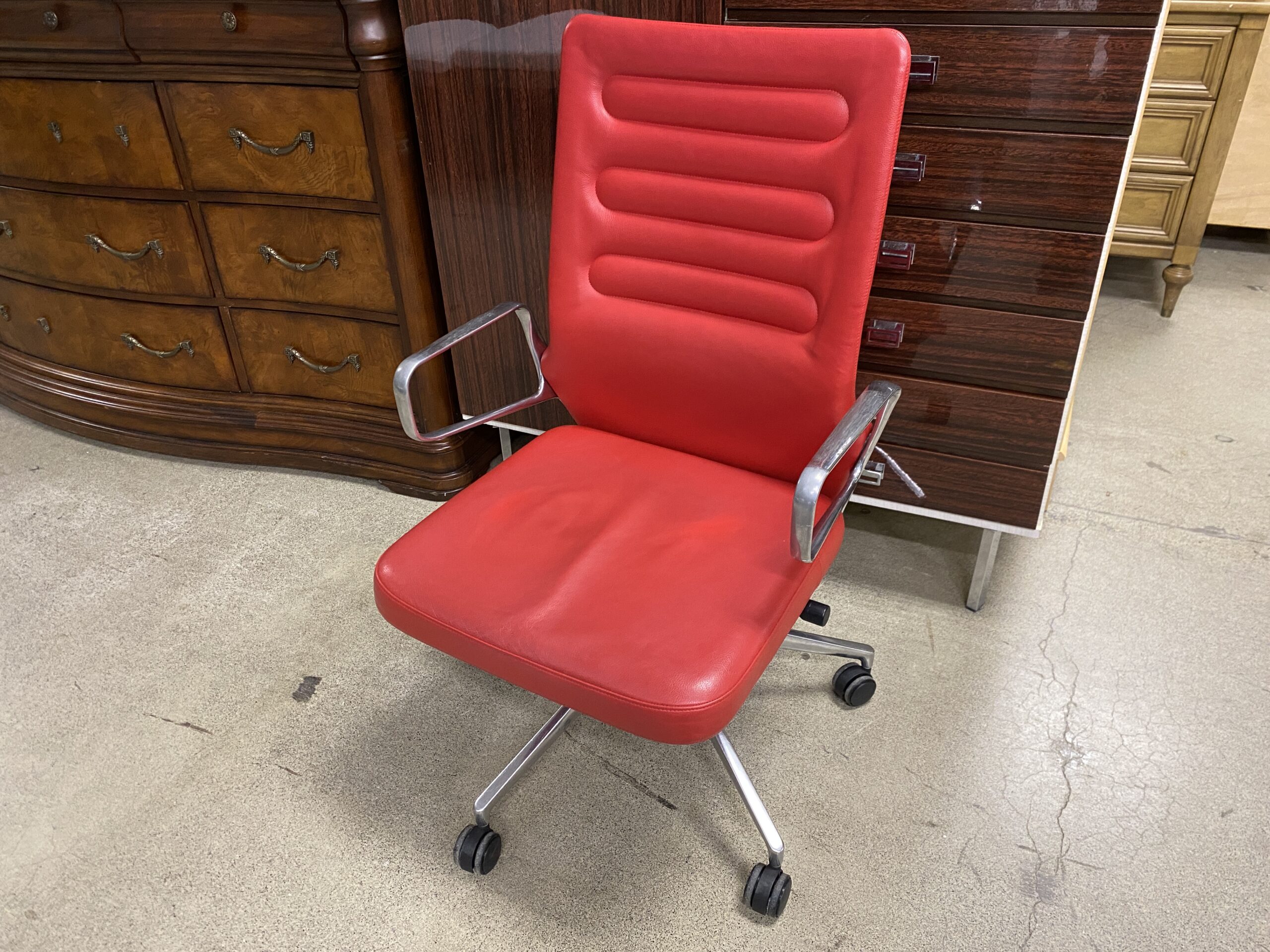 VITRA Modern Red Padded Office Chair w/ Chrome Arm Rests | Habitat
