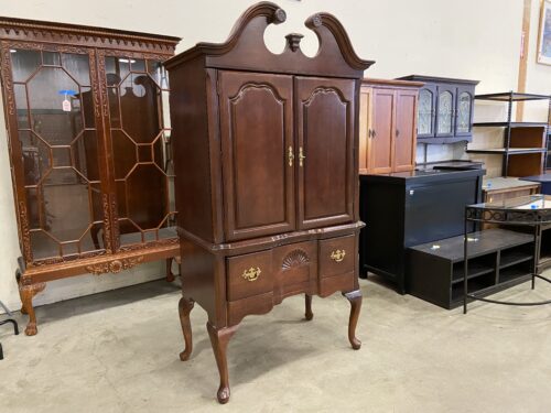 Vintage Mahogany Carved Wood Decorative Media Cabinet with Provicial Style Legs