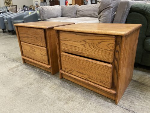 Wooden Natural Finish Oak 2 Drawer Nightstands with Side Drawer Pull Feature (Set of 2)