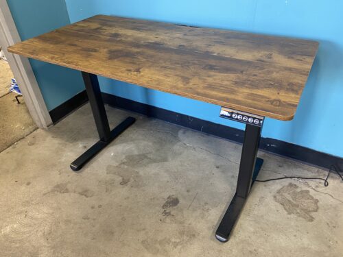 Rustic Top Electric Standing Desk with Memory Function and Black Base