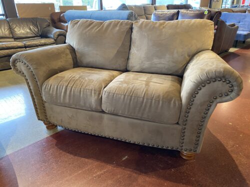 Umber Colored Loveseat with Nailhead Trim