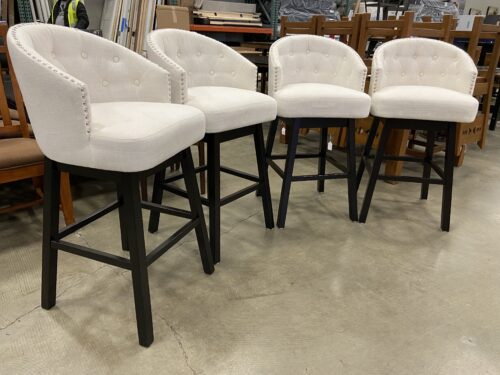 Ivory Upholstered Tufted Swivel Bar Stools with Nailhead Trim