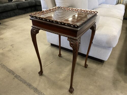 Vintage Provincial Style Accent Table with Glass Inlay