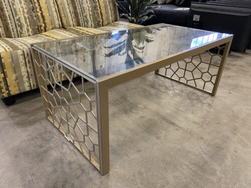 Geometric Brass Base Glass Top Coffee Table