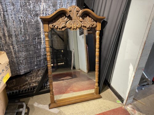 Vintage Carved Oak Mirror with Barley Twist Columns
