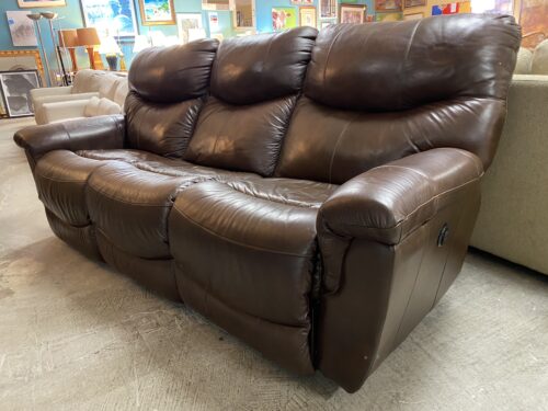 Brown Leather Power Reclining 3-Seat Sofa