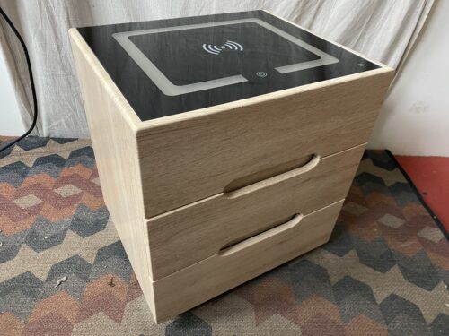 Blonde 3-Drawer Closed Nightstand w/ Wireless Charging Top