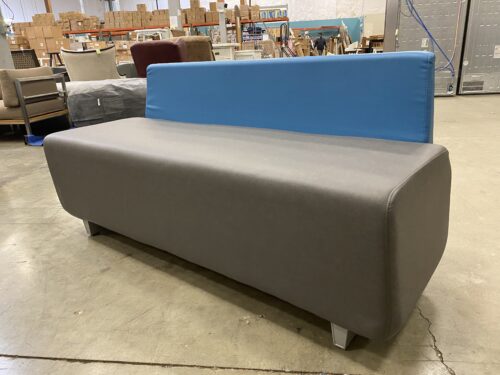 GUNLOCKE COMPANY Grey and Blue Cushioned Bench with Silver Feet