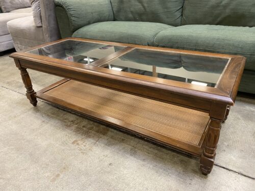 Wooden 2 Tier Coffee Table with Double Glass Insert Top