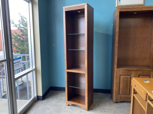 Narrow Wooden Illuminated 5 Tier Bookcase with Glass Shelves